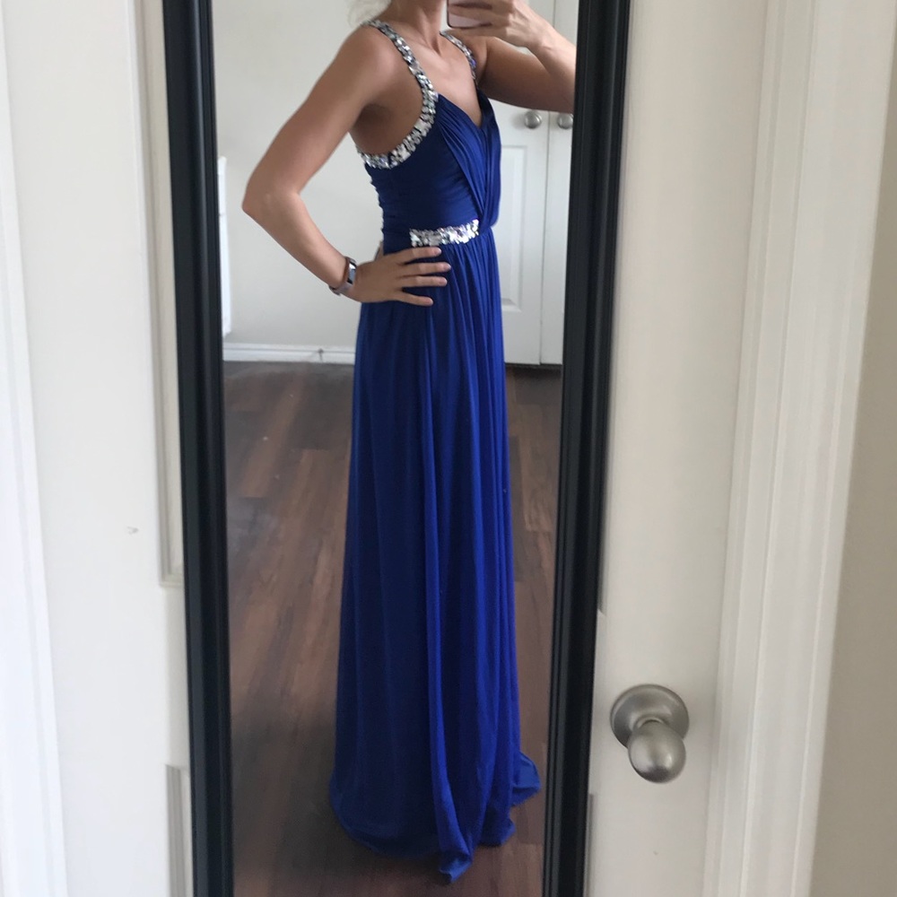 SOLD Blue formal dress gown with silver jewels - Picture 3 of 8